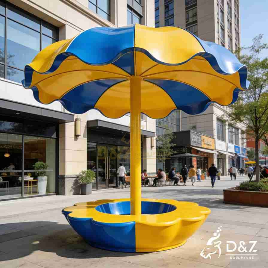 Metal Flower Sculpture with Bench 2