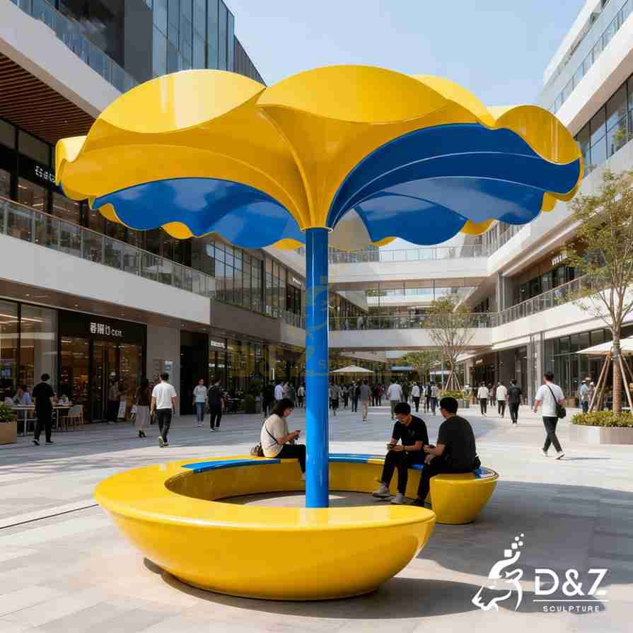 Metal Flower Sculpture with Bench 5