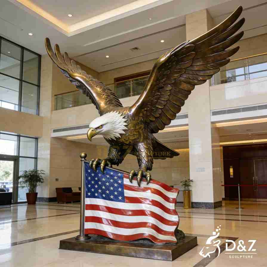 Bronze Bald Eagle Statue with American Flag 1 Bronze Bald Eagle Statue with American Flag 1