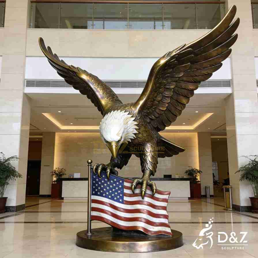 Bronze Bald Eagle Statue with American Flag 3 Bronze Bald Eagle Statue with American Flag 3
