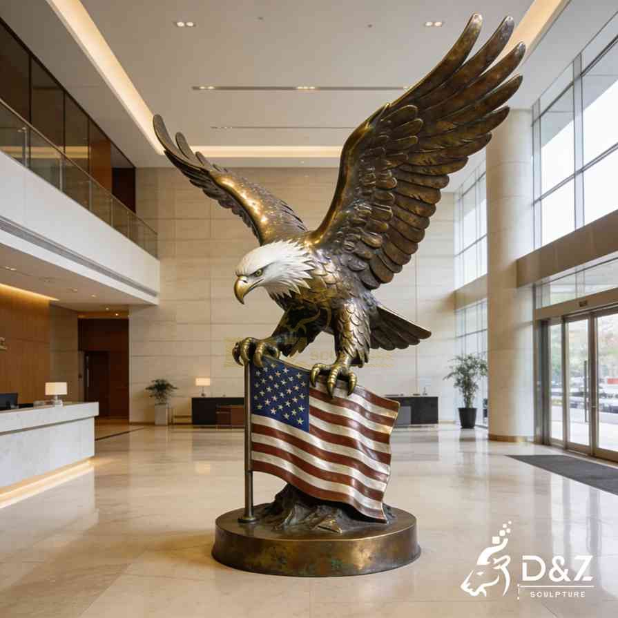 Bronze Bald Eagle Statue with American Flag 6 Bronze Bald Eagle Statue with American Flag 6