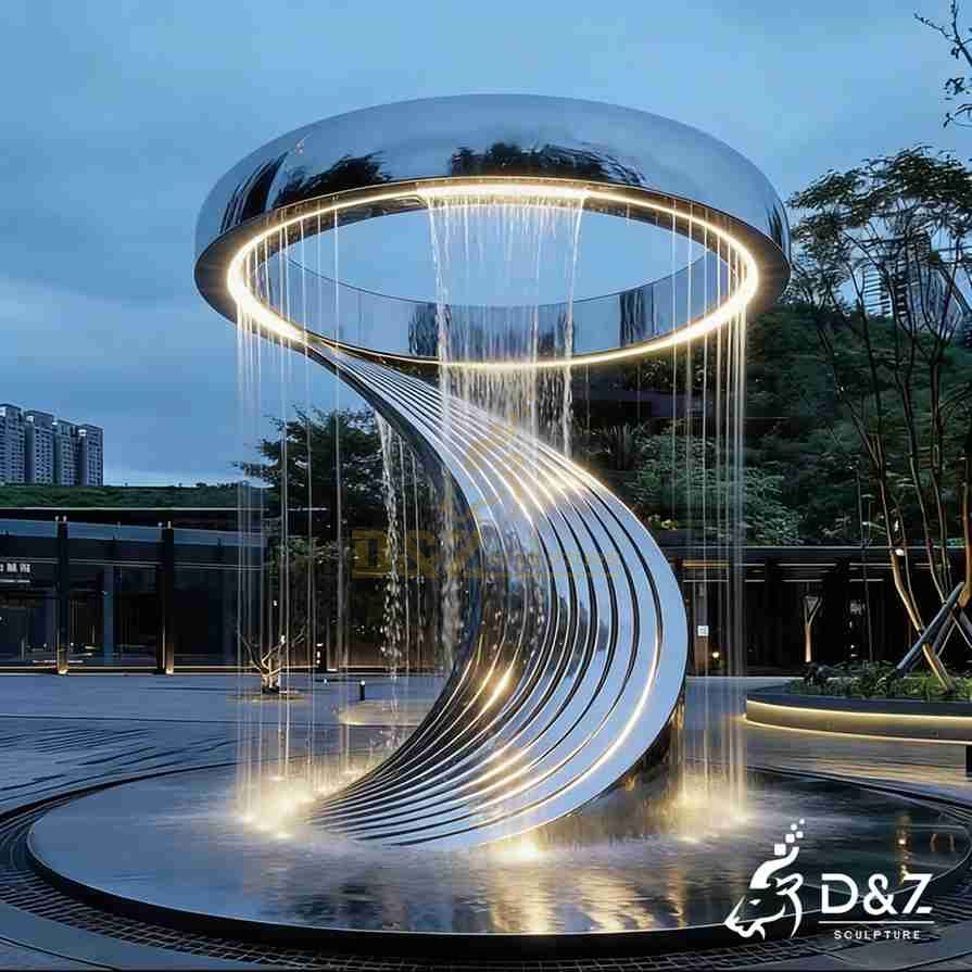Tall Modern Fountain with LED 4