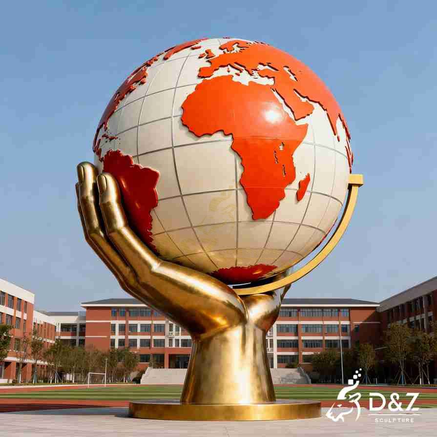 Hand Holding Globe Sculpture 3