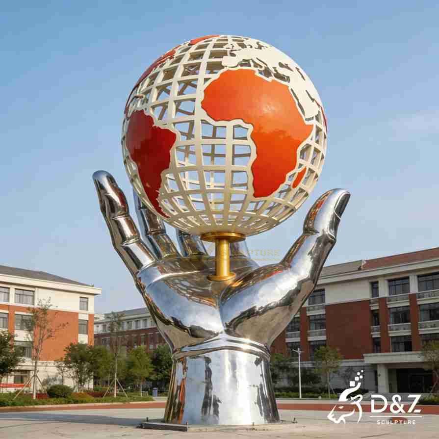 Hand Holding Globe Sculpture 4