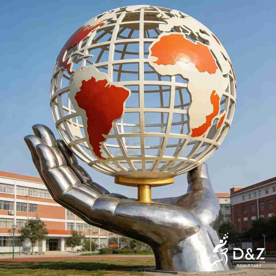 Hand Holding Globe Sculpture 5
