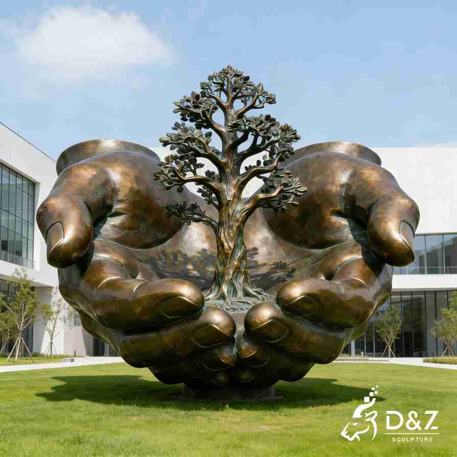 Bronze Hand Holding Tree Sculpture 2