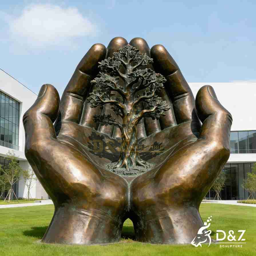 Bronze Hand Holding Tree Sculpture 3