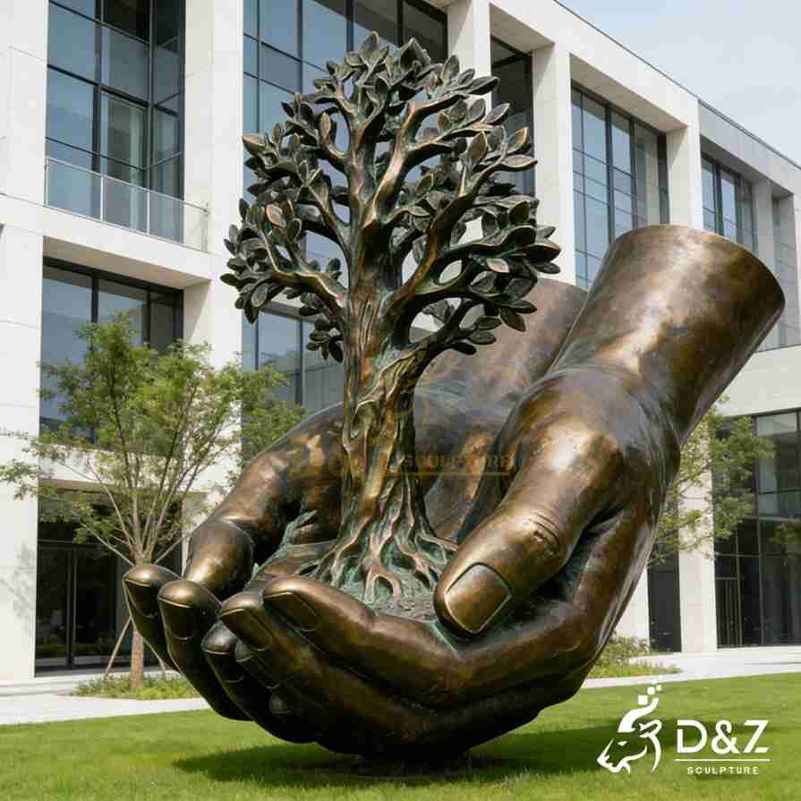 Bronze Hand Holding Tree Sculpture 4