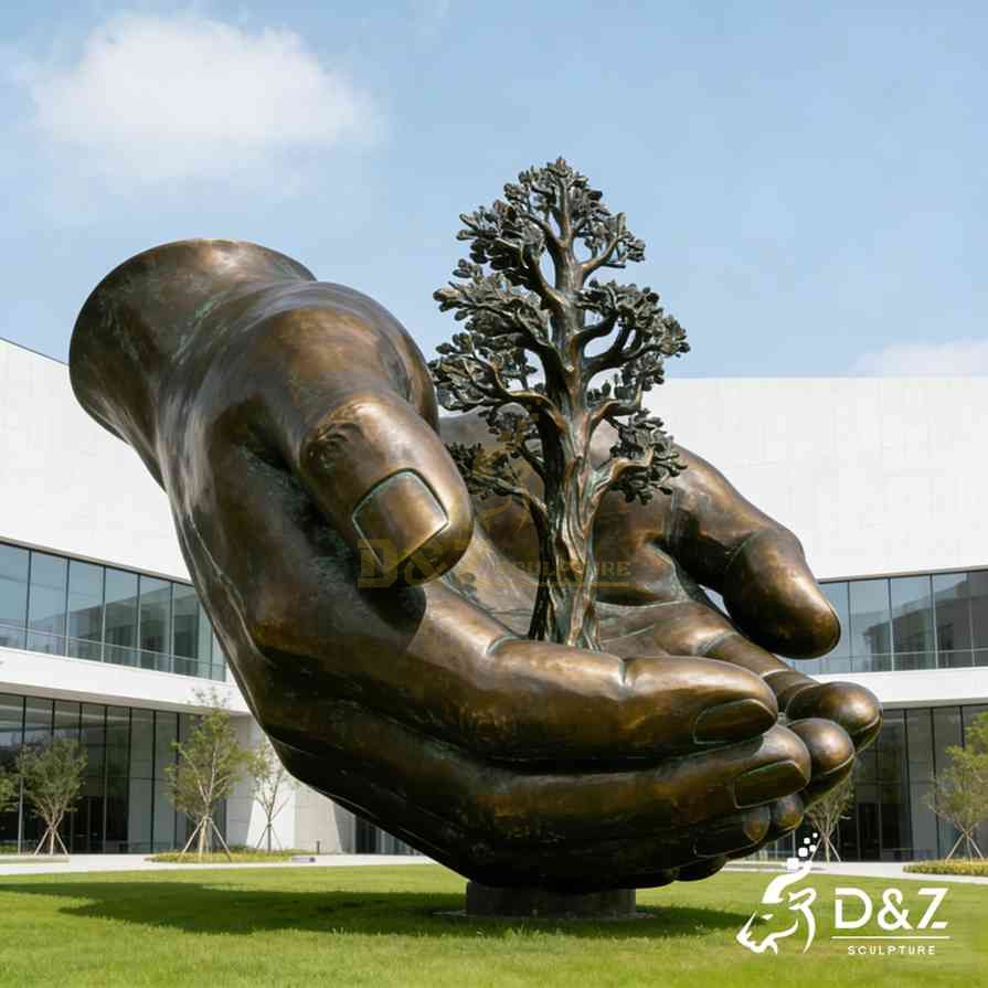 Bronze Hand Holding Tree Sculpture 5