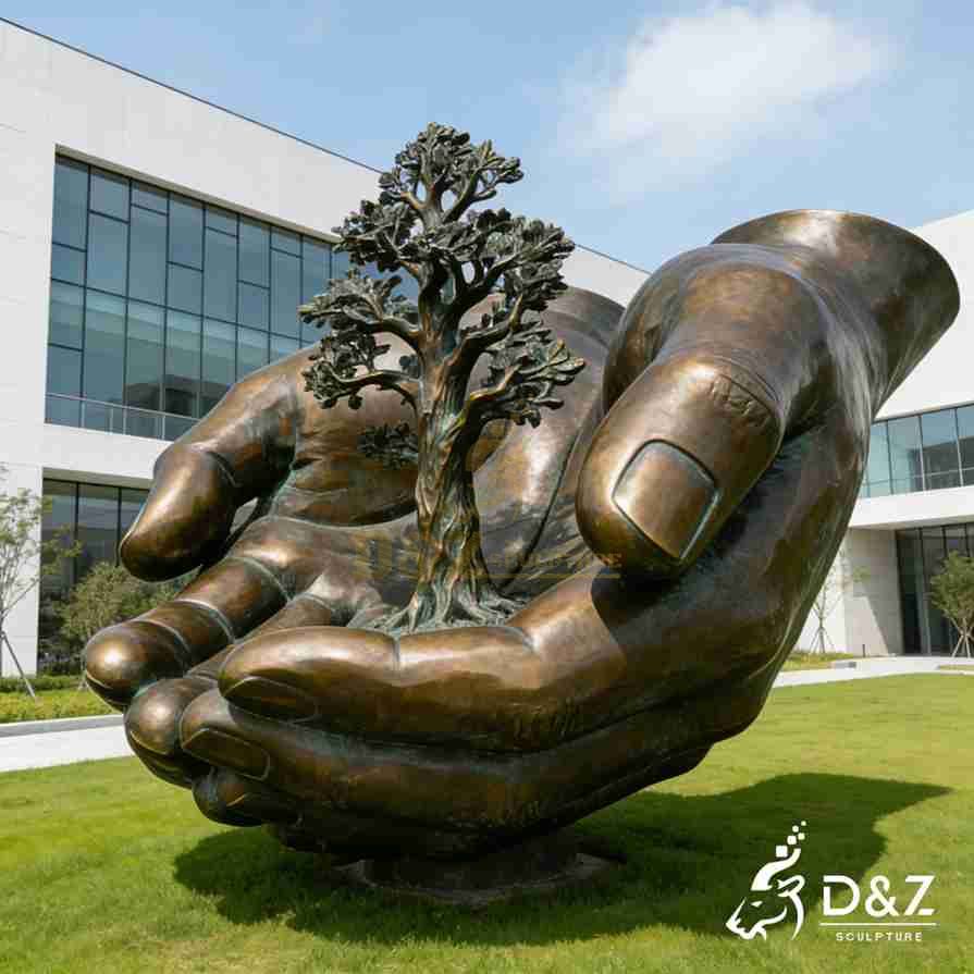 Bronze Hand Holding Tree Sculpture 6
