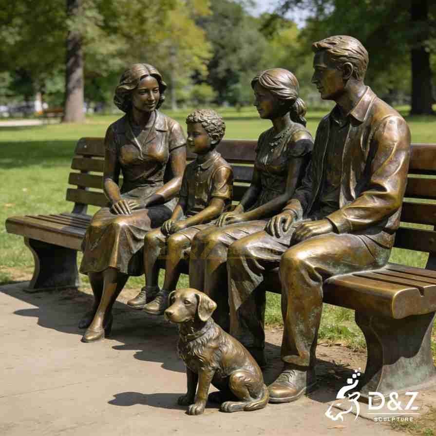 Bronze Family Bench Sculpture 1
