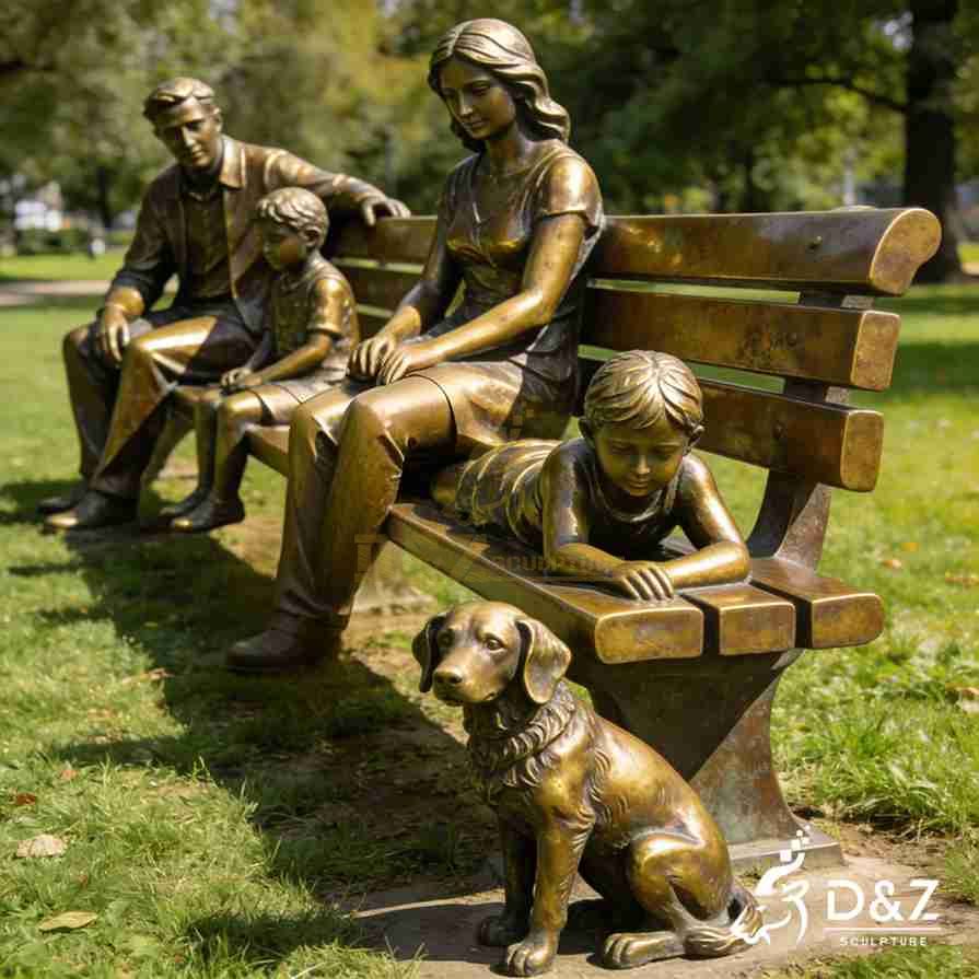 Bronze Family Bench Sculpture 3