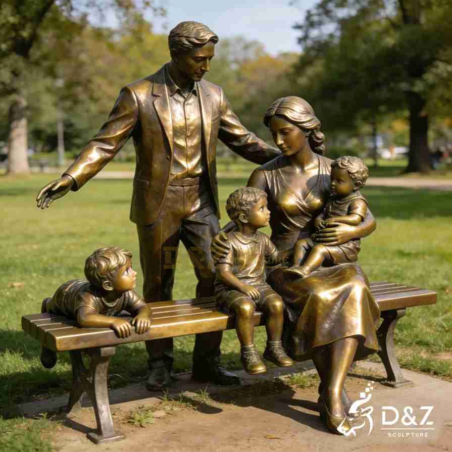Bronze Family Bench Sculpture 4