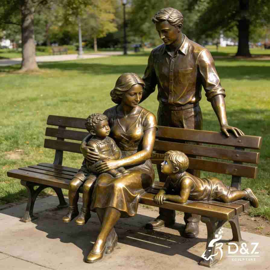 Bronze Family Bench Sculpture 5