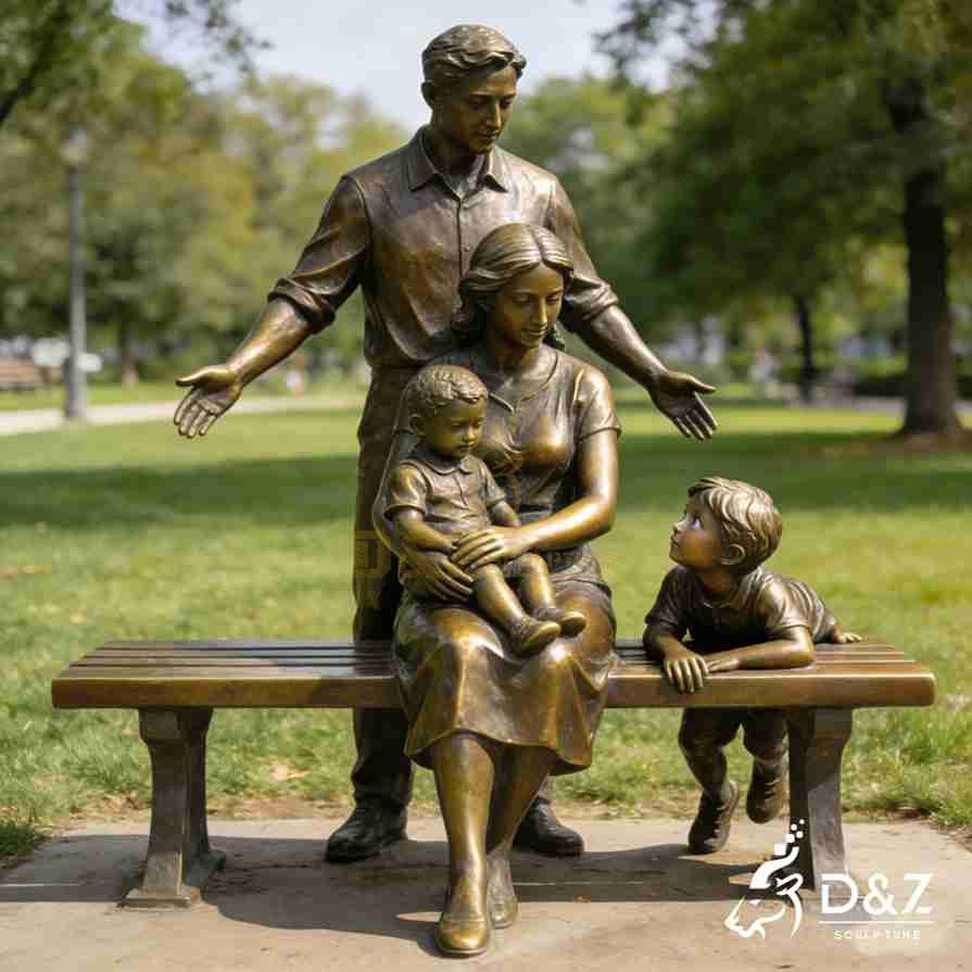 Bronze Family Bench Sculpture 6
