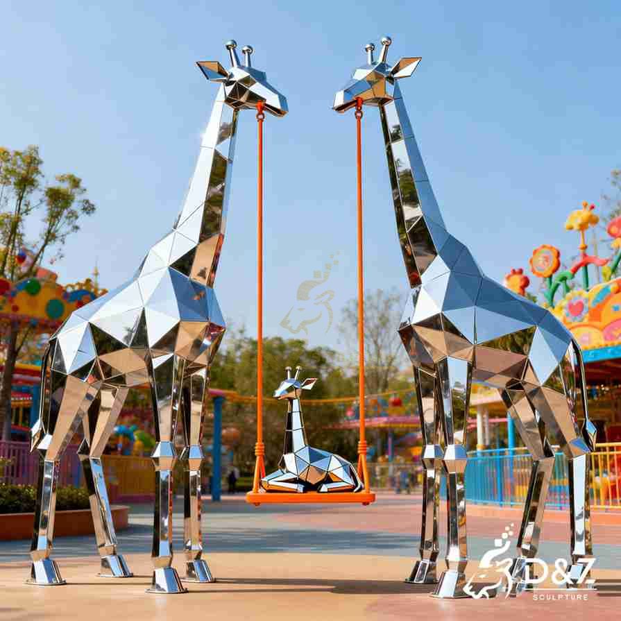Metal Giraffe Family Sculpture 2