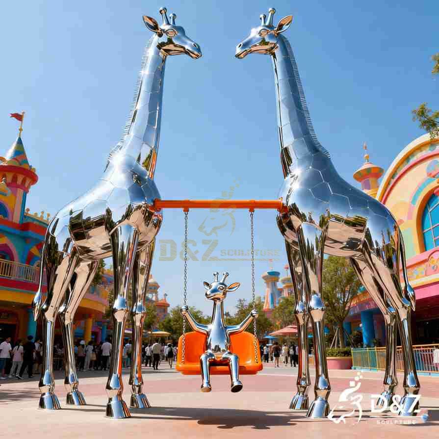 Metal Giraffe Family Sculpture 4