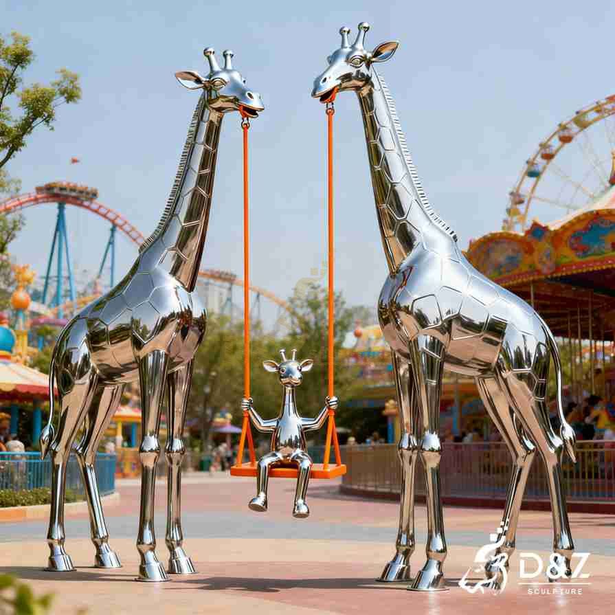 Metal Giraffe Family Sculpture 5