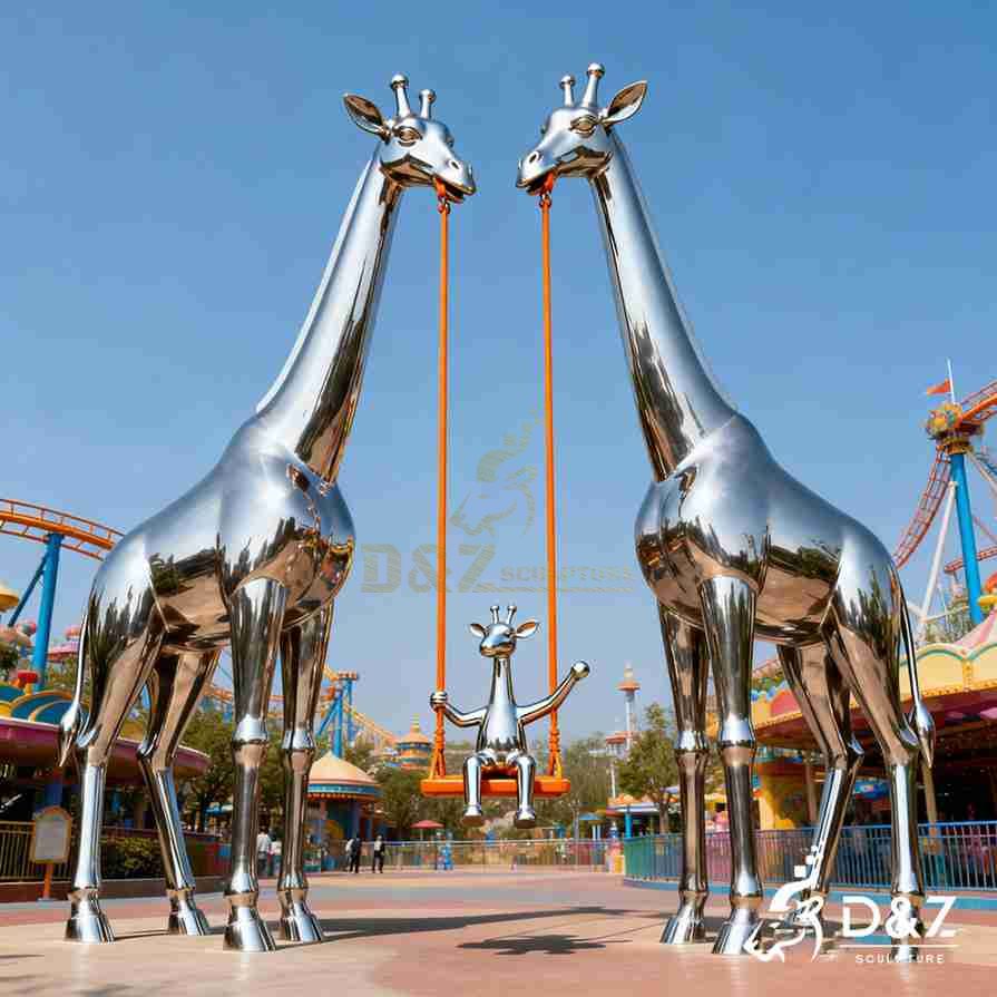 Metal Giraffe Family Sculpture 6