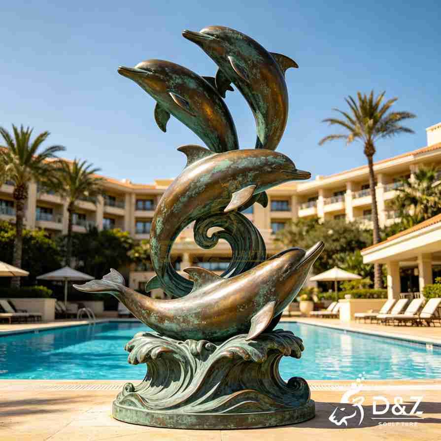 Bronze Dolphin Statue 3