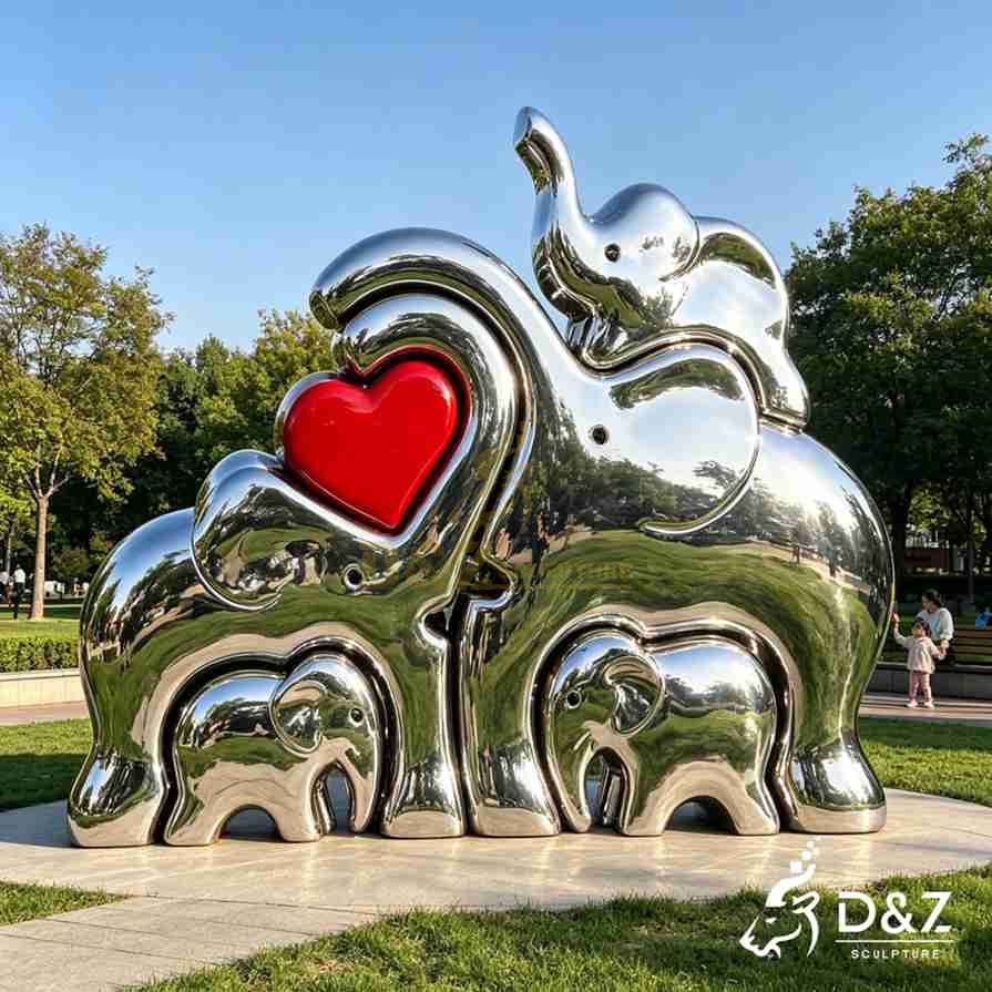 Metal Elephant Family Sculpture 2