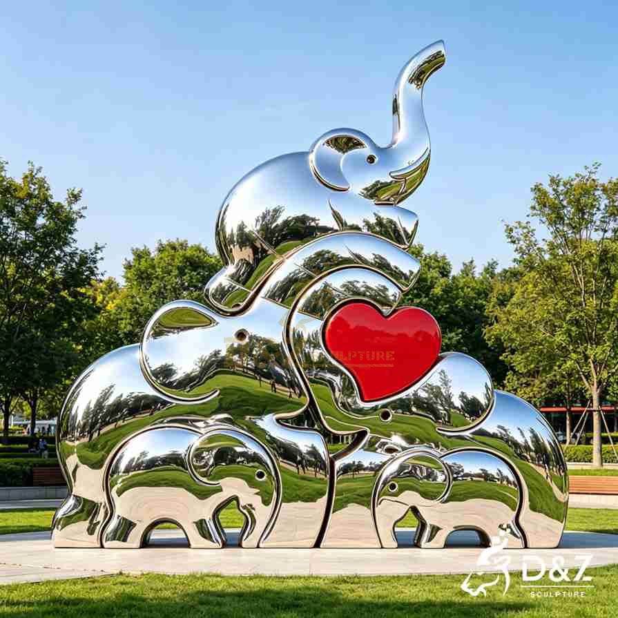 Metal Elephant Family Sculpture 3