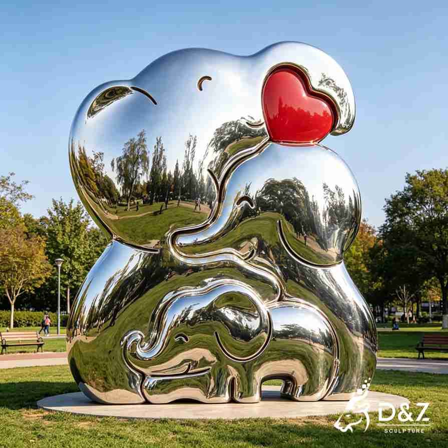 Metal Elephant Family Sculpture 4