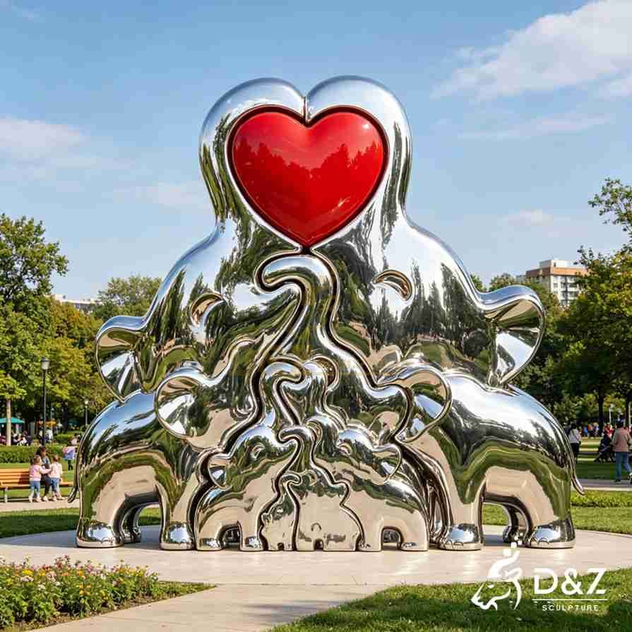 Metal Elephant Family Sculpture 5