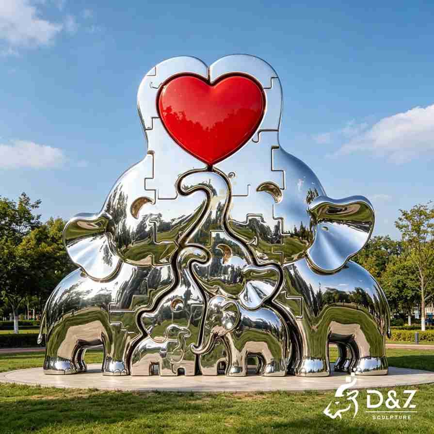 Metal Elephant Family Sculpture 6