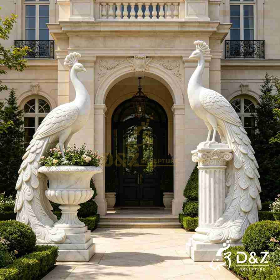 White Marble Peacock Statue 1