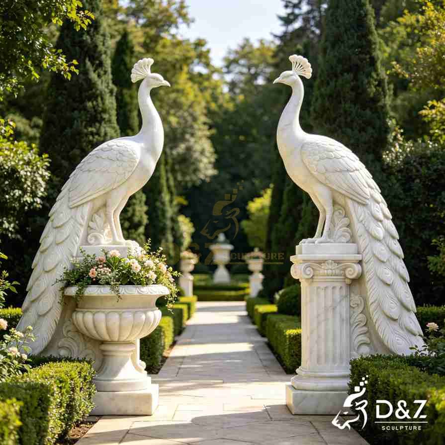 White Marble Peacock Statue 3