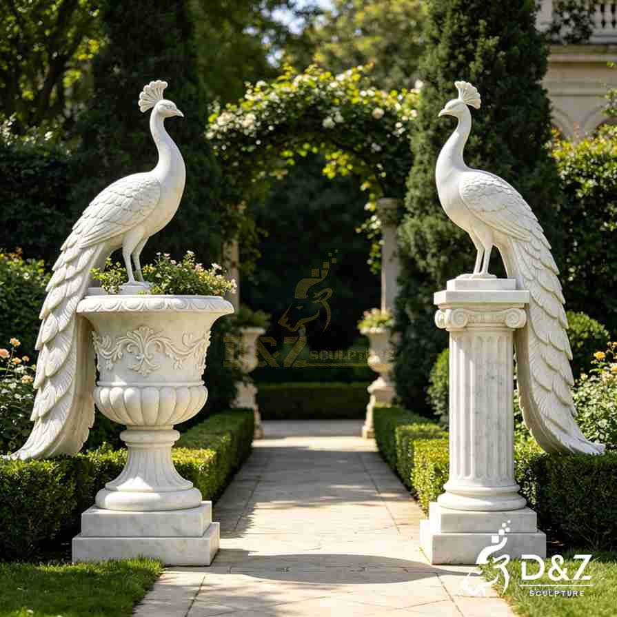 White Marble Peacock Statue 4
