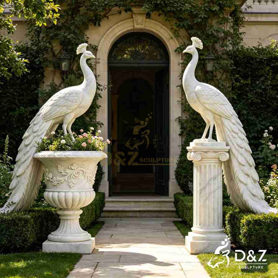 White Marble Peacock Statue 5