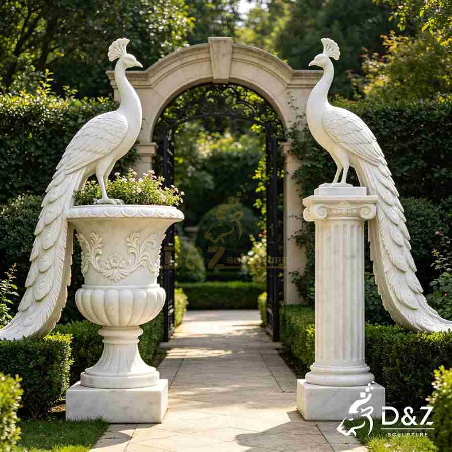 White Marble Peacock Statue 6