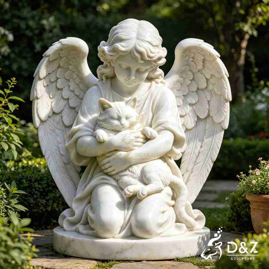 Angel Holding Cat Garden Statue 1