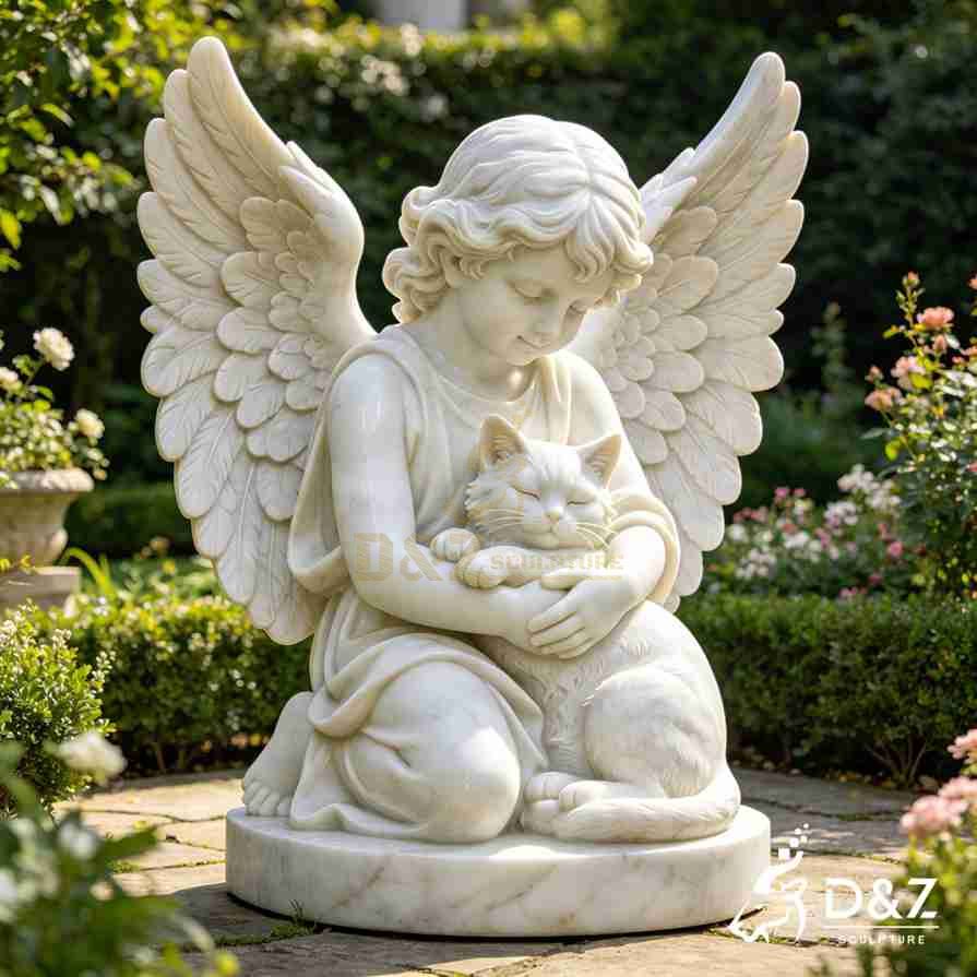 Angel Holding Cat Garden Statue 2