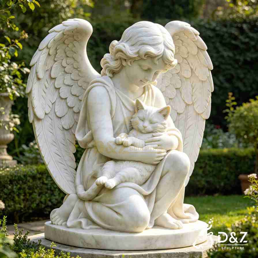 Angel Holding Cat Garden Statue 3
