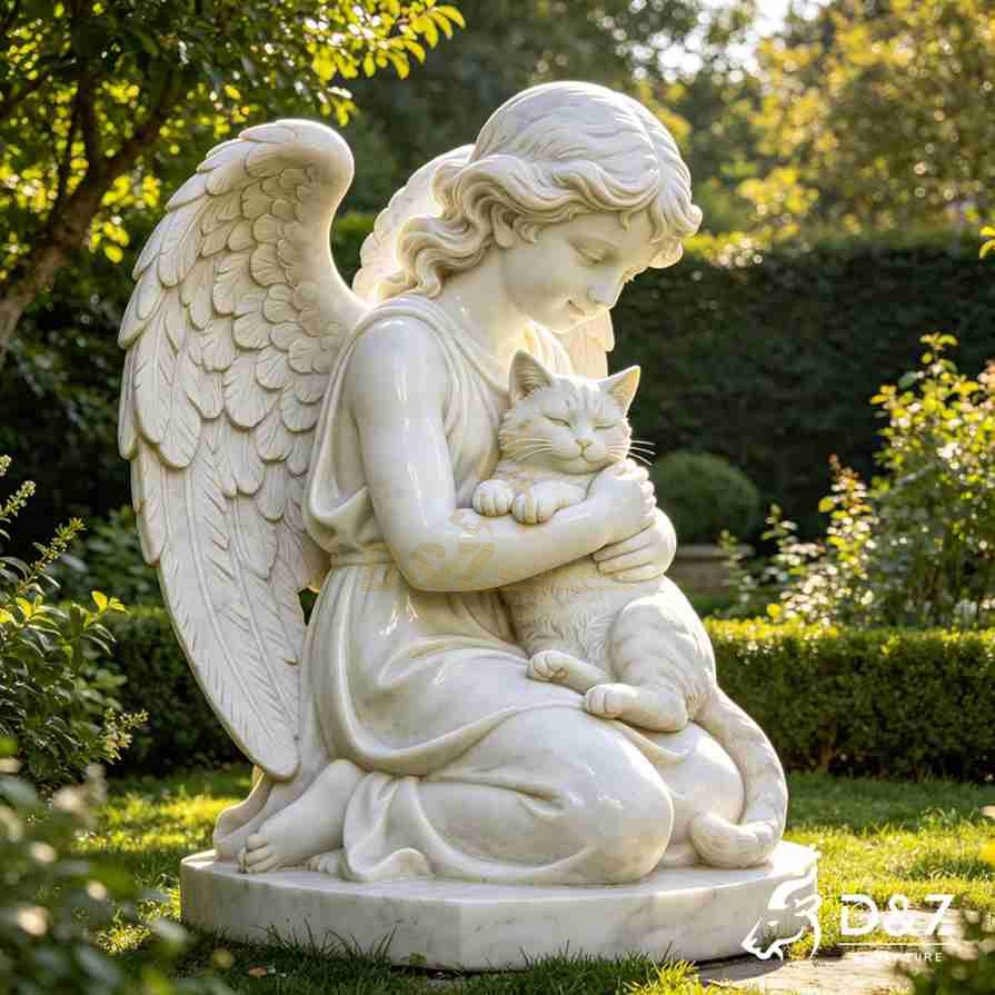 Angel Holding Cat Garden Statue 4