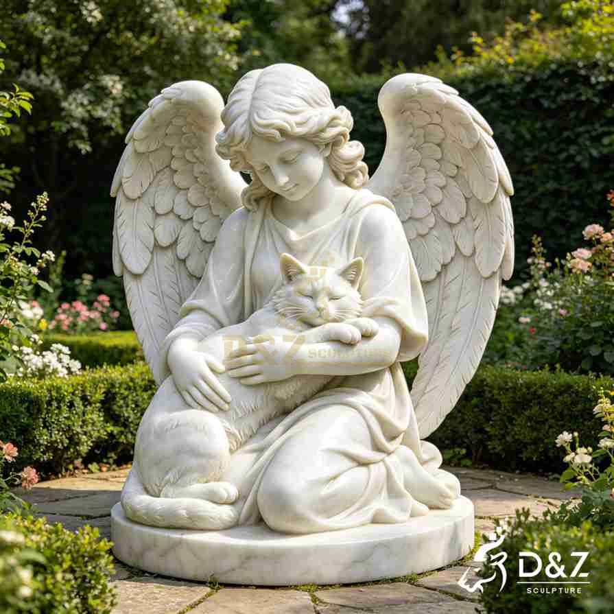 Angel Holding Cat Garden Statue 5