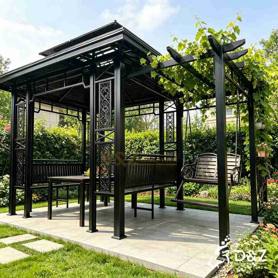 Metal Gazebo With Swing 4 Metal Gazebo With Swing 4