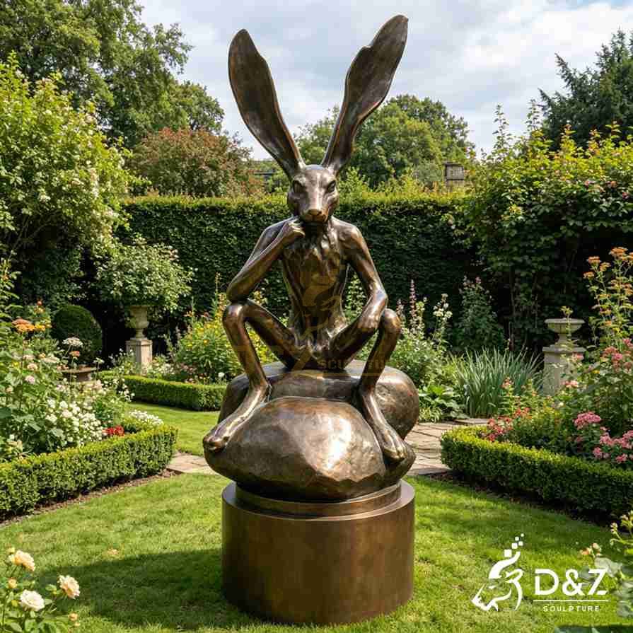 life size thinking hare statue thinking rabbit sculpture 1