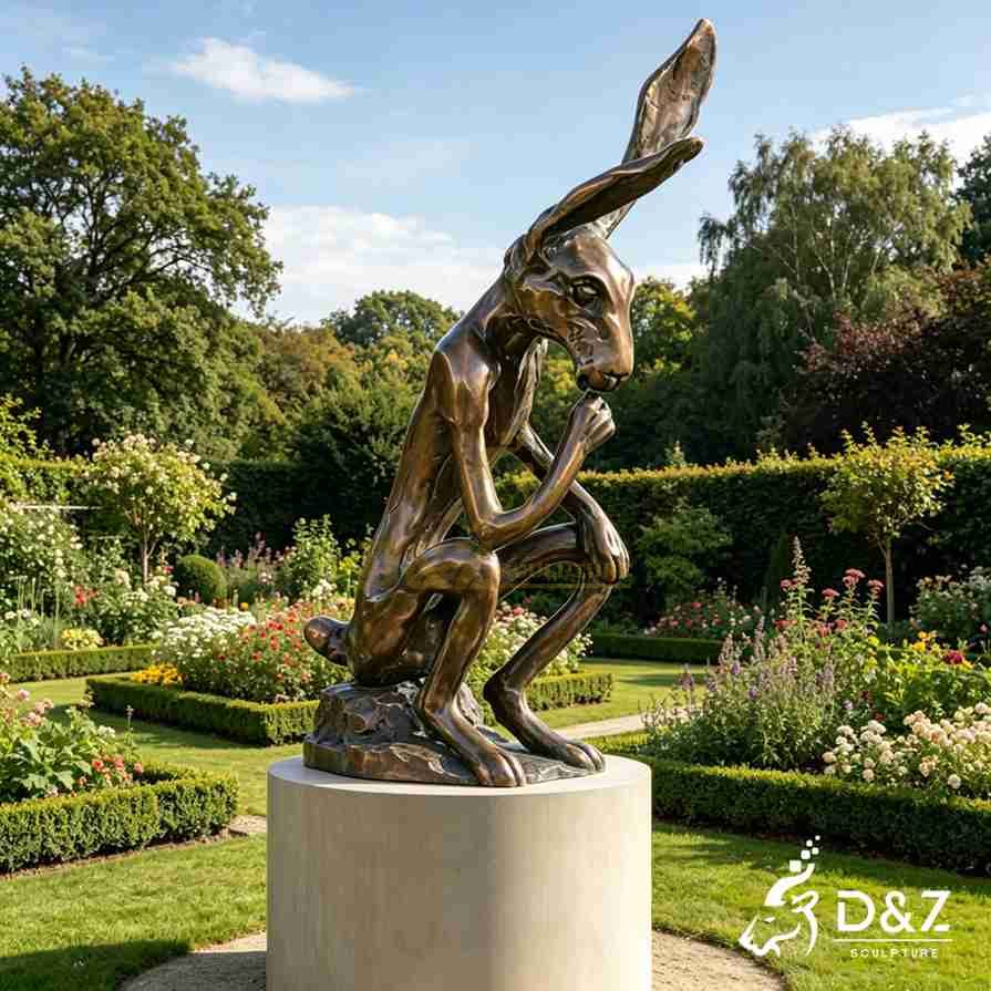 life size thinking hare statue thinking rabbit sculpture 2