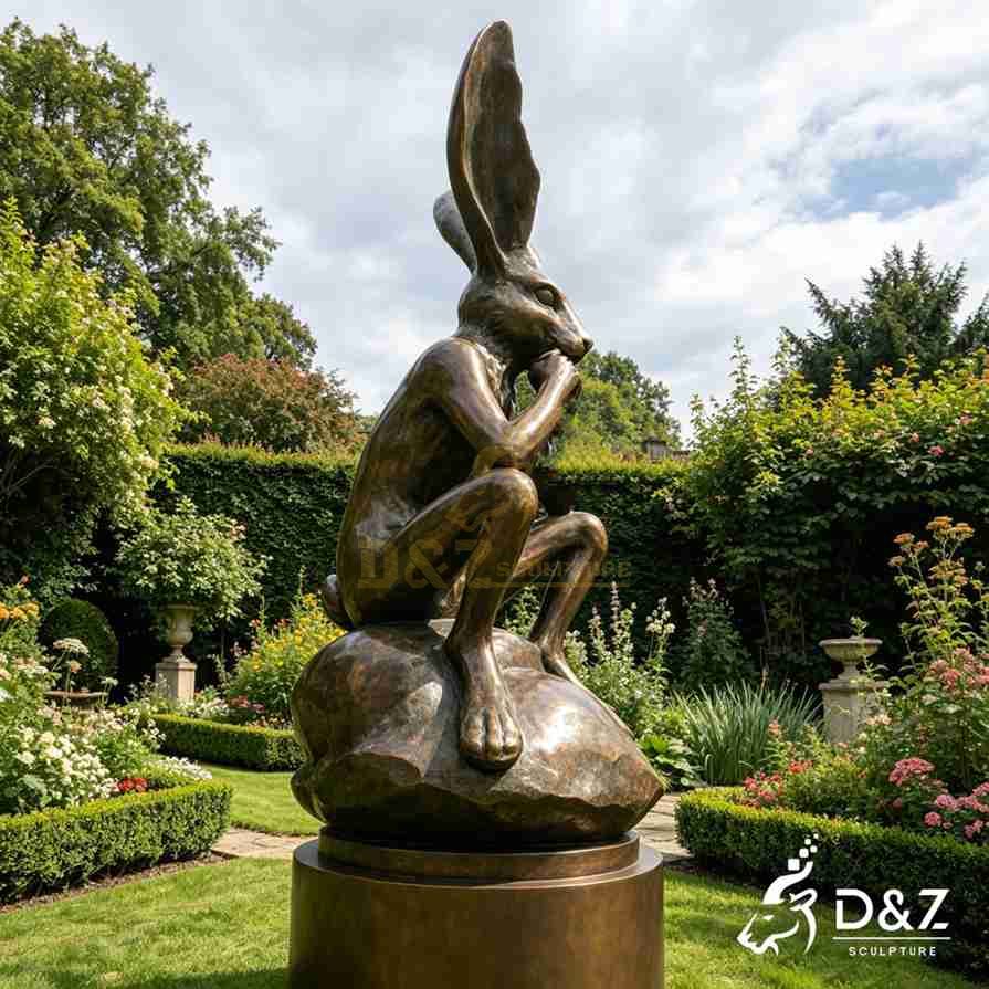 life size thinking hare statue thinking rabbit sculpture 3