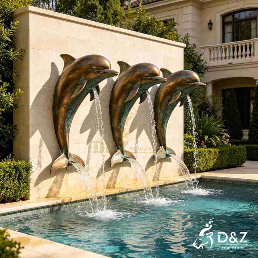Bronze Dolphin Wall Fountain 1 Bronze Dolphin Wall Fountain 1
