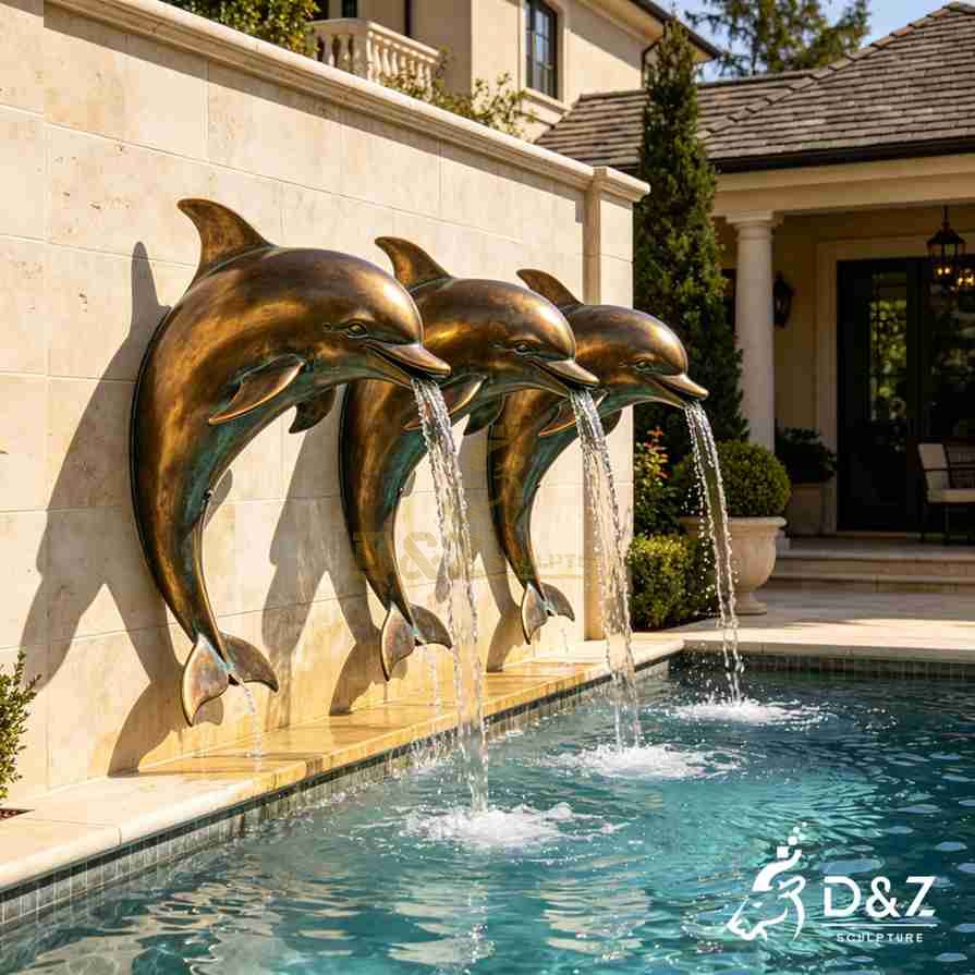 Bronze Dolphin Wall Fountain 2 Bronze Dolphin Wall Fountain 2