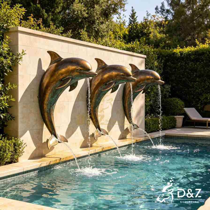 Bronze Dolphin Wall Fountain 4 Bronze Dolphin Wall Fountain 4