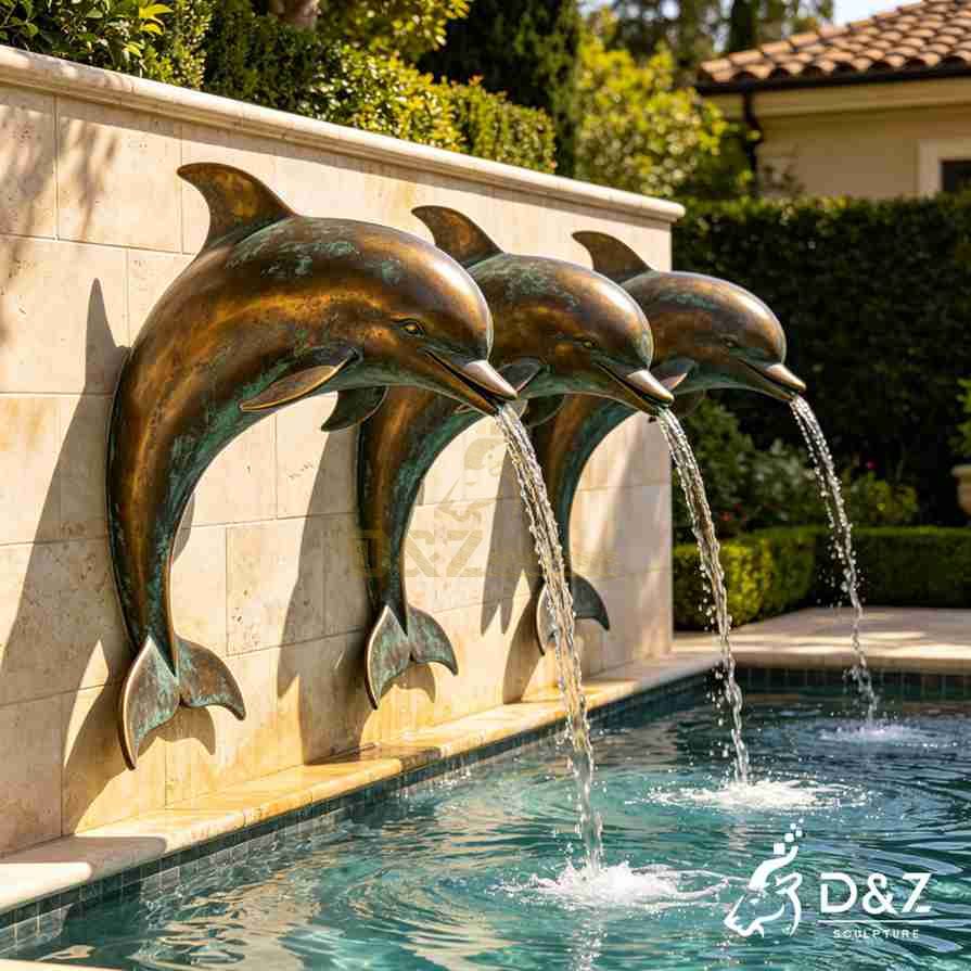 Bronze Dolphin Wall Fountain 5 Bronze Dolphin Wall Fountain 5