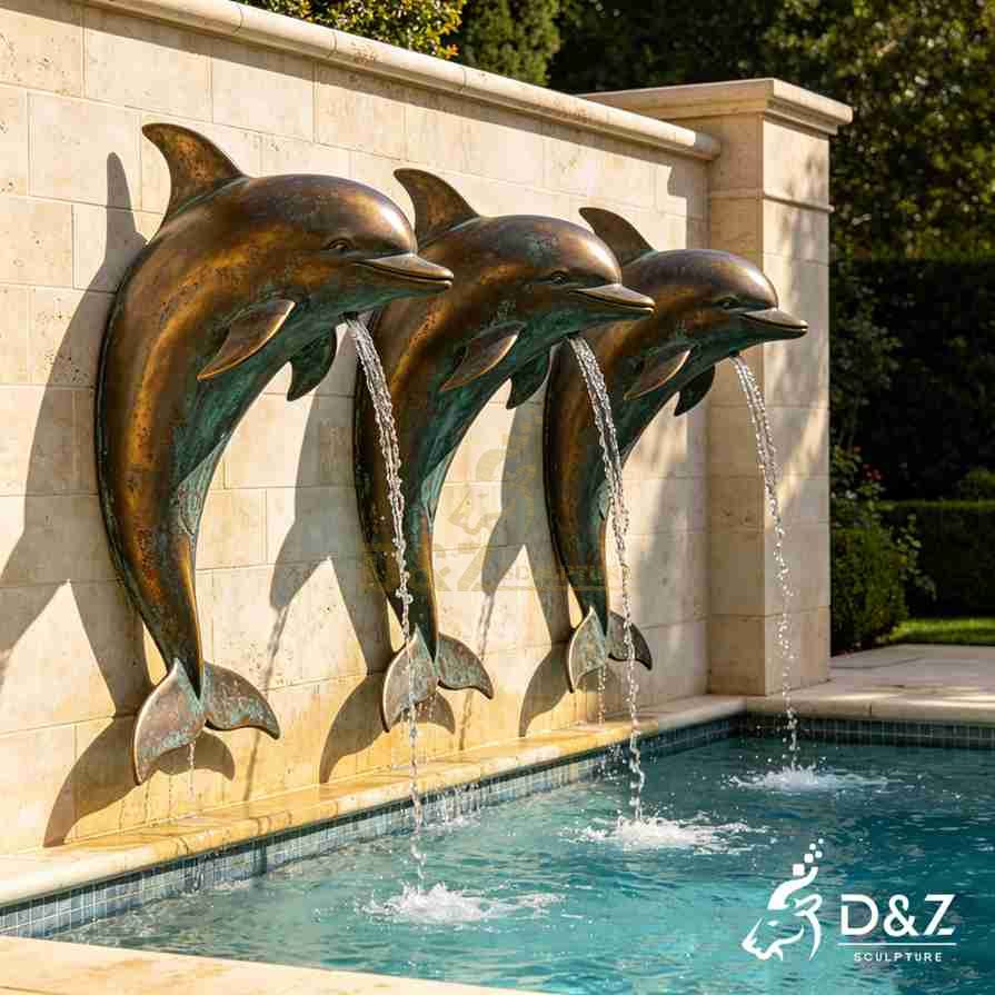Bronze Dolphin Wall Fountain 6 Bronze Dolphin Wall Fountain 6