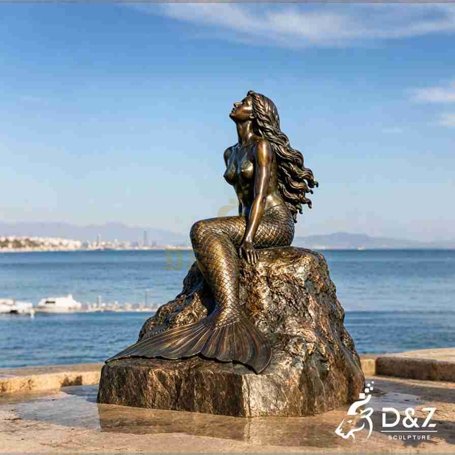 Mermaid Sitting on a Rock Statue 1
