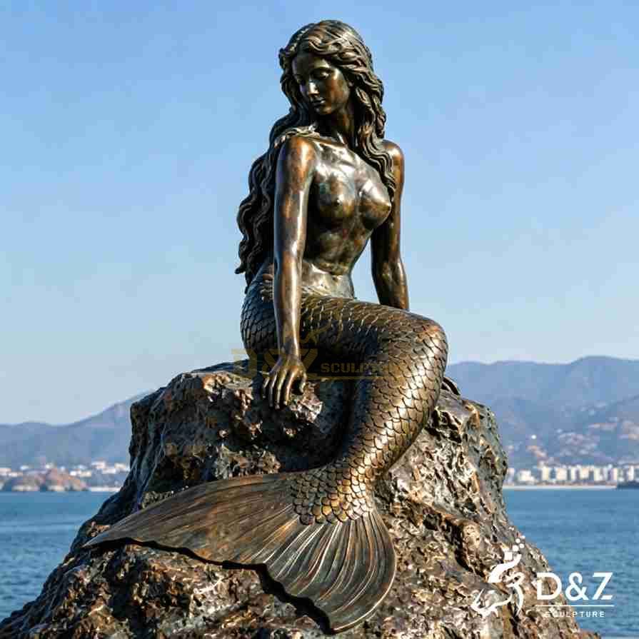 Mermaid Sitting on a Rock Statue 2